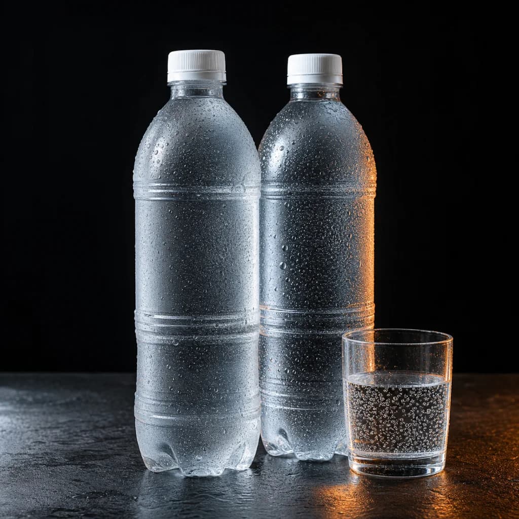 Garrafas de água mineral gelada com e sem gás