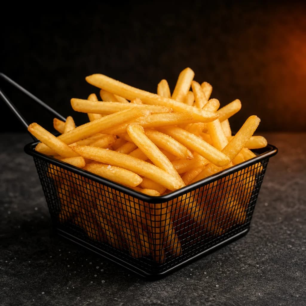 Porção individual de batatas fritas finas e crocantes