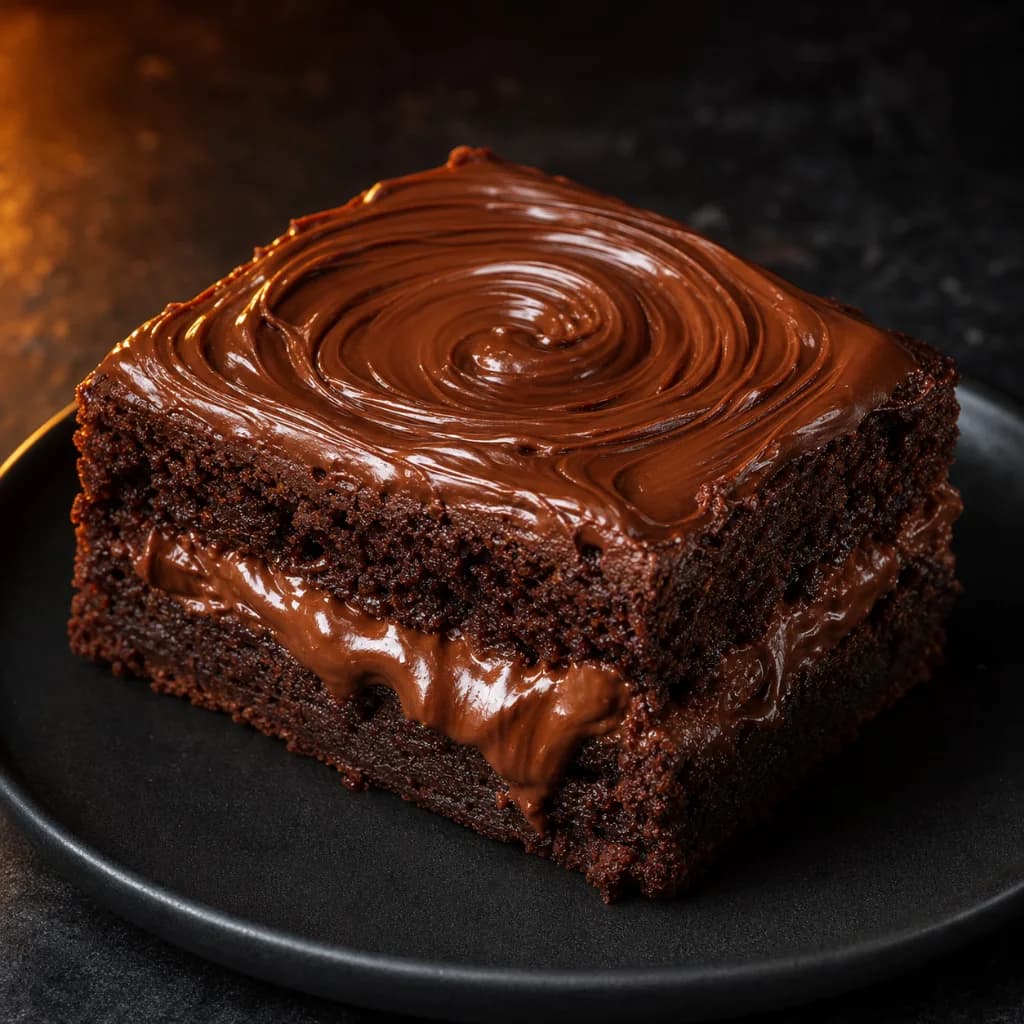 Brownie recheado e coberto com creme de avelã