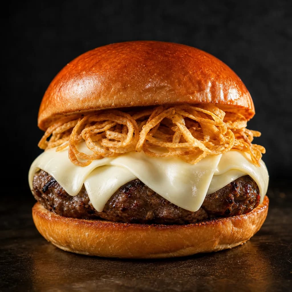 Burger com Catupiry derretido e cebola crispy