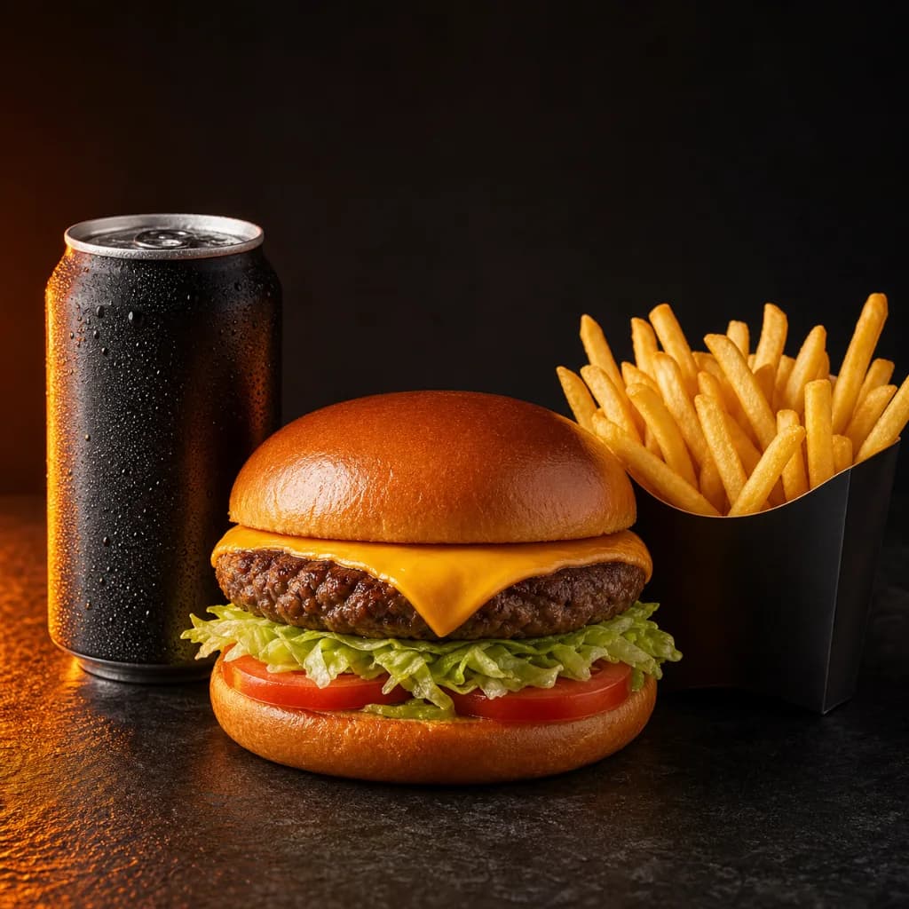 Combo com X-Salada Premium, batata frita e refrigerante