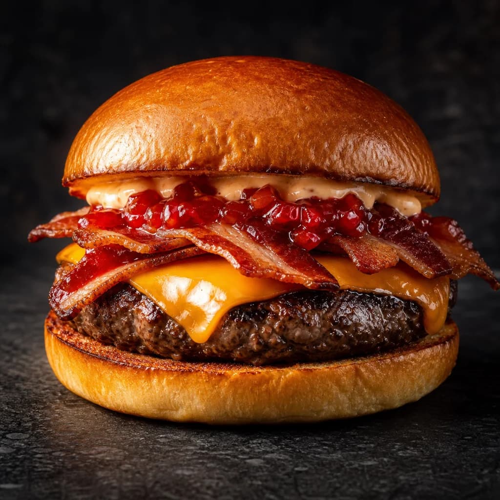 Imperial Cheese com bacon, geleia de pimenta e maionese defumada
