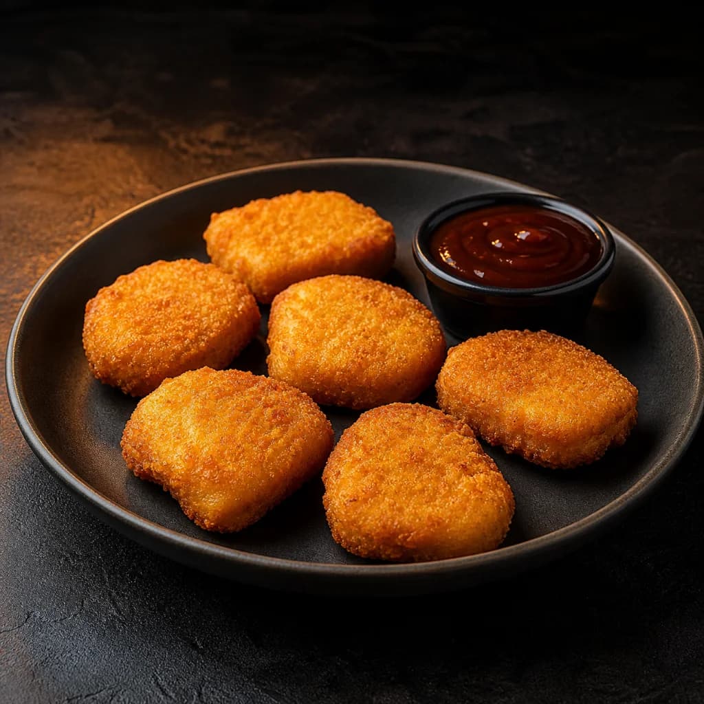 Seis nuggets crocantes com molho barbecue